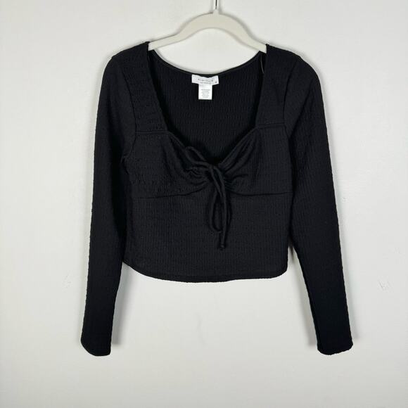 Kirious Nordstrom Top Womens M Black Tie Front Cinch Sweetheart Neck Long Sleeve - Picture 10 of 12